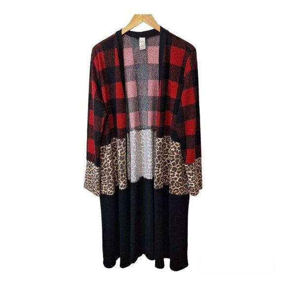 7th Ray Womens 3XL Open Front Long Duster Sweater Cardigan Mixed Print Long Knit - Picture 1 of 10